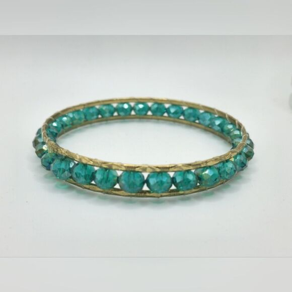 Gold jade ab beaded bangle bracelet - Picture 3 of 6